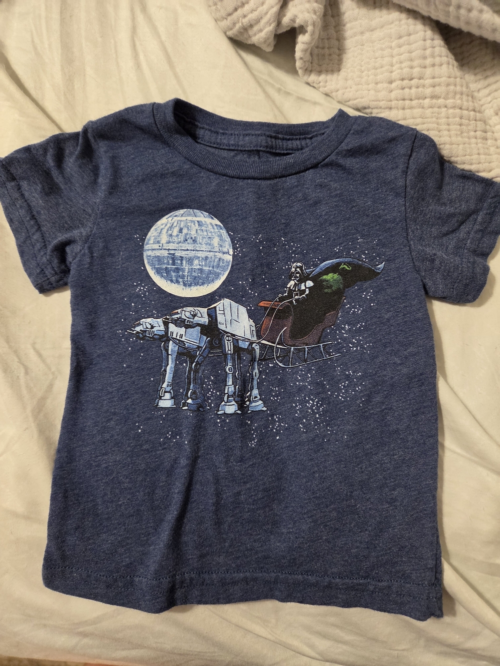 Star Wars AT-AT & Vader Graphic Tee - Navy Blue Christmas 12M
